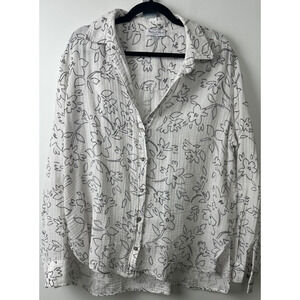 Michael Stars Gauze Button Down Shirt L Floral Long Sleeve Cotton Collar E7